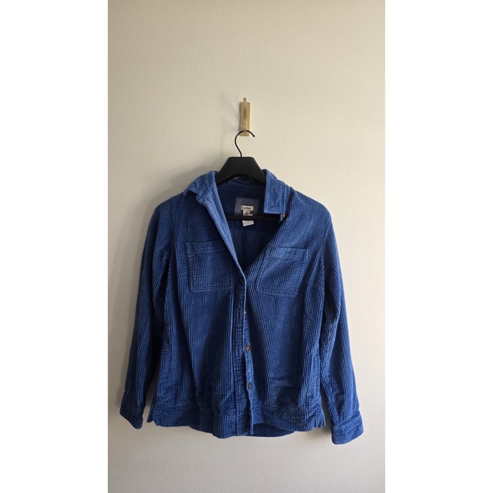 L.L.Bean Blue Corduroy Button Front Shirt Jacket Women's XS  Cotton‎ Overshirt